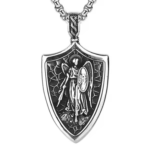 Archangel Michael Shield Saint Religious Holy Catholic Protection Medal Necklace - Picture 5 of 14